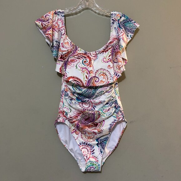Lauren Ralph Lauren Paisley Ruffle One-Piece Swimsuit • Size 6 / M Tummy Control - Picture 1 of 6